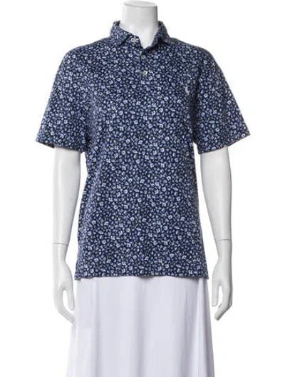 Pre-owned Polo Ralph Lauren Floral Print Short Sleeve Polo In Blue/white