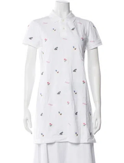 Pre-owned Polo Ralph Lauren Floral Print Short Sleeve Polo W/ Tags In White