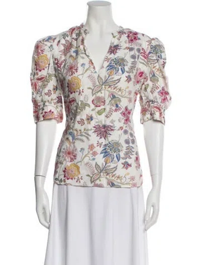 Pre-owned Polo Ralph Lauren Floral Print Short Sleeve Polo In White
