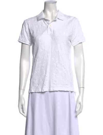 Pre-owned Polo Ralph Lauren Floral Print Short Sleeve Polo In White