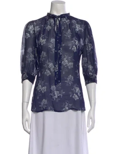 Pre-owned Polo Ralph Lauren Floral Print Three-quarter Sleeve Blouse In Blue