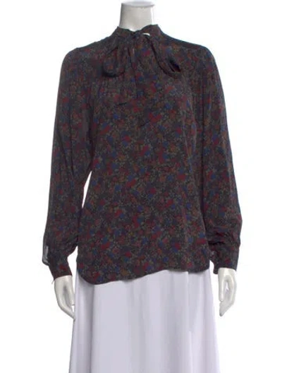 Pre-owned Polo Ralph Lauren Floral Print Tie Neck Blouse In Multi