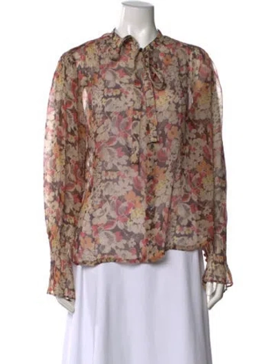 Pre-owned Polo Ralph Lauren Floral Print Tie Neck Blouse In Multi