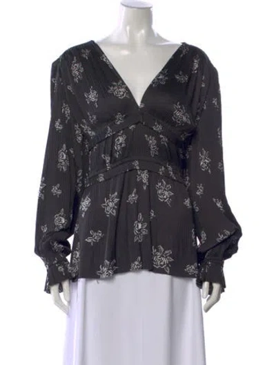 Pre-owned Polo Ralph Lauren Floral Print V-neck Blouse In Gray