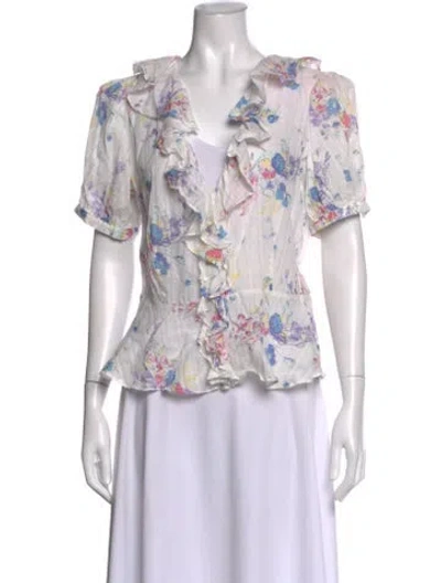 Pre-owned Polo Ralph Lauren Floral Print V-neck Blouse In Multi