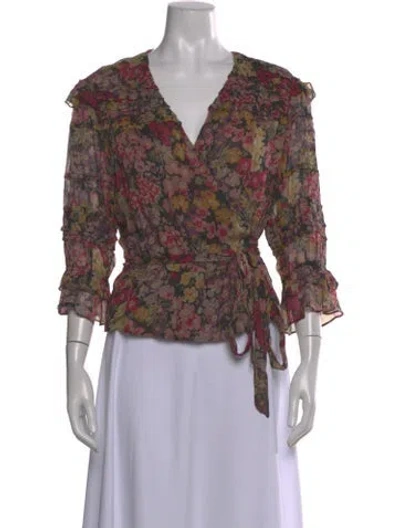 Pre-owned Polo Ralph Lauren Floral Print V-neck Blouse W/ Tags In Multi