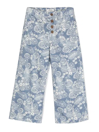 Polo Ralph Lauren Kids' Floral-print Wide-leg Jeans In Blue