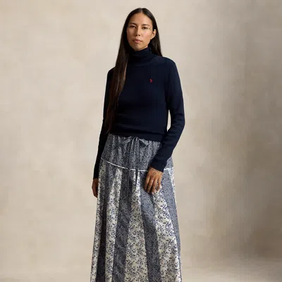 Polo Ralph Lauren Floral-cotton Silk A-line Skirt In Blue Print Multi