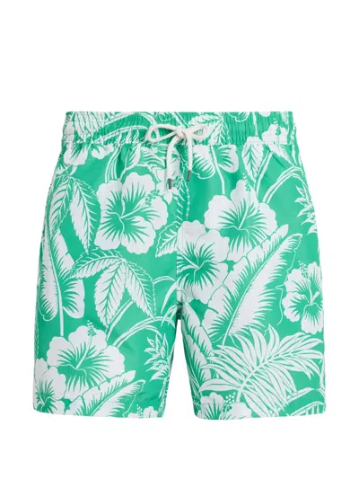 Polo Ralph Lauren Floral-patterned Drawstring Swim Shorts In Green