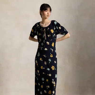 Polo Ralph Lauren Floral Keyhole Midi Dress In Blue