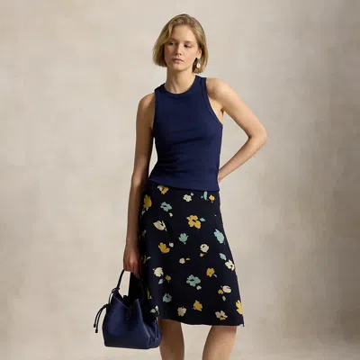 Polo Ralph Lauren Floral-print Flared Midi Skirt In Blue