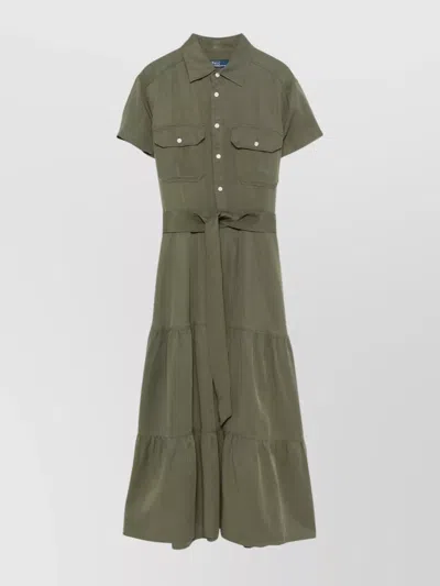 Polo Ralph Lauren Belted Tiered Shirtdress In Green