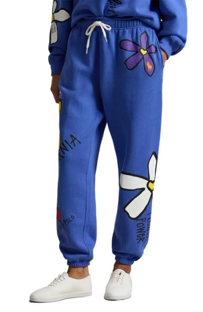 Polo Ralph Lauren Flower Graphic Cotton Blend Joggers In Blue