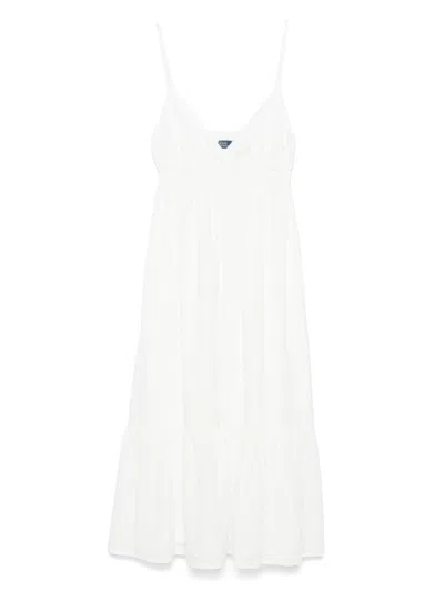 Polo Ralph Lauren Flowy White Midi Dress With V-neckline And Tiered Hem