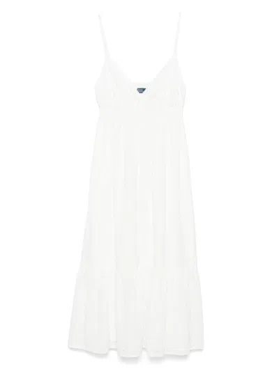 Polo Ralph Lauren Flowy White Midi Dress With V-neckline And Tiered Hem