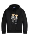 Polo Ralph Lauren Hooded Sweatshirt Featuring Bear Graphic And Ribbed Cuffs In Black