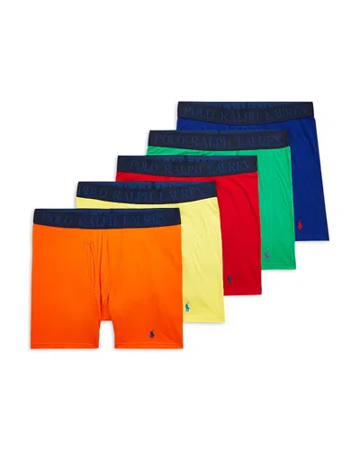 Polo Ralph Lauren Four Way Stretch Cooling Color Blocked Boxer Briefs, Pack Of 5 In Red,sailing Orange,lemon Crush,ste