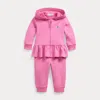 Polo Ralph Lauren Ralph Lauren French Terry Zip-up Peplum Hoodie & Joggers Set In Laguna Pink/plato Green