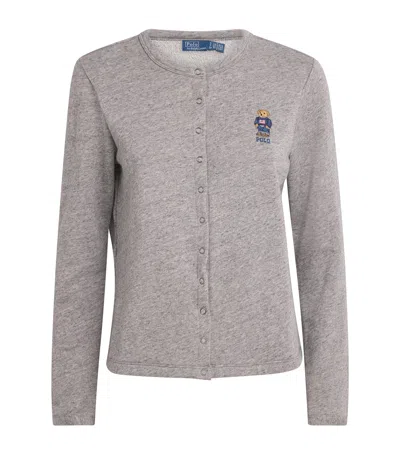 Polo Ralph Lauren French Terry Polo Bear Cardigan In Gray