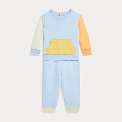 Polo Ralph Lauren Babies' Ralph Lauren Colorblock French Terry Sweatshirt & Joggers Set In Office Blue Multi