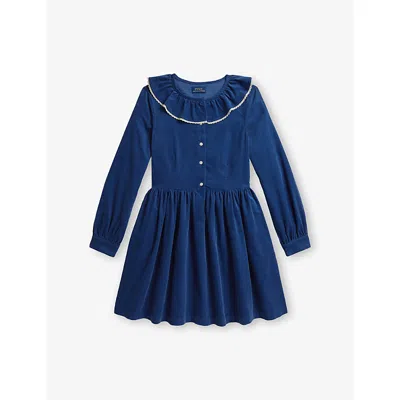 Polo Ralph Lauren Kids' Frilled-trim Denim Mini Dress 7- In Dusty Azure