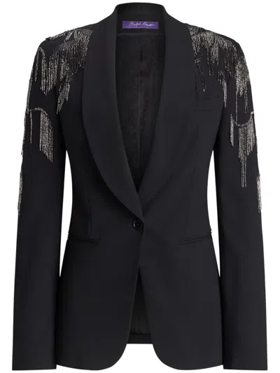 Polo Ralph Lauren Fringe Detal V-neck Blazer In Black