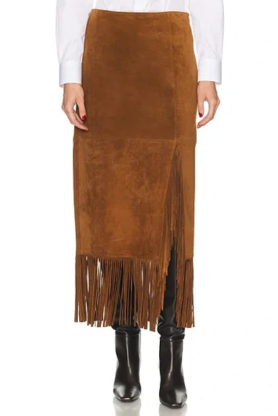 Polo Ralph Lauren Suede Fringed Midi Skirt In Brown