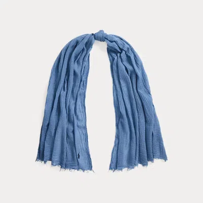 Polo Ralph Lauren Fringe-trim Crinkled Scarf In Blue
