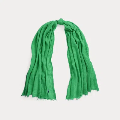Polo Ralph Lauren Fringe-trim Crinkled Scarf In Green