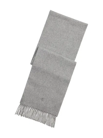Polo Ralph Lauren Fringed Cashmere Scarf In Gray