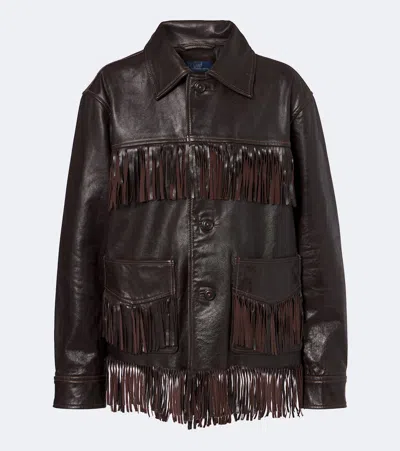 Polo Ralph Lauren Collared Coat Fringe Detailing Front Pockets In Animal Print