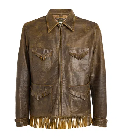 Polo Ralph Lauren Fringed Leather Jacket In Brown