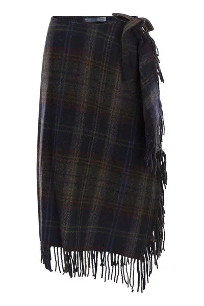 Polo Ralph Lauren Fringe-trim Plaid Wrap Skirt In Multi