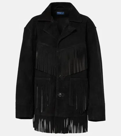 Polo Ralph Lauren Fringed Suede Coat In Black