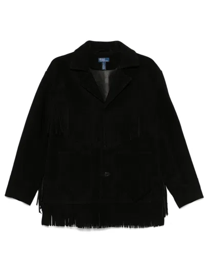 Polo Ralph Lauren Fringed Suede Jacket In Black