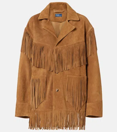 Polo Ralph Lauren Fringed Suede Coat In Brown