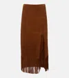 Polo Ralph Lauren Fringed Suede Midi Skirt In Brown