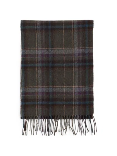 Polo Ralph Lauren Fringed Wool Scarf With Tartan Pattern In White
