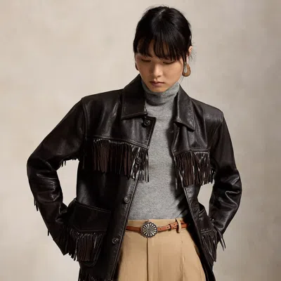Polo Ralph Lauren Fringe-trim Leather Jacket In Dark Chocolate