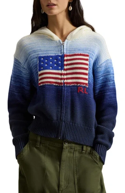 Polo Ralph Lauren Ombre Cotton Hoodie Knitwear Blue In Multi