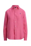 Polo Ralph Lauren Fuchsia Linen Button-down Shirt With Relaxed Fit In Pink