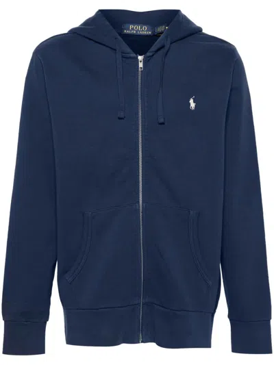 Polo Ralph Lauren Full-zip Cotton Jersey Hoodie In Blue