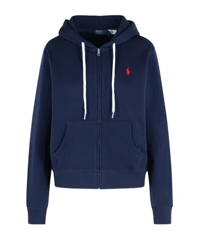 Polo Ralph Lauren Full-zip Drawstring Hoodie In Blue