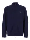 Polo Ralph Lauren Ribbed Cuff Wool Cardigan With Welt Pockets In Blue