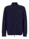 Polo Ralph Lauren Ribbed Cuff Wool Cardigan With Welt Pockets In Blue