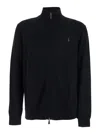Polo Ralph Lauren Black Cardigan With High Neck And Pony Embroidery On The Front In Black