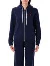 Polo Ralph Lauren Textured Cable Knit Cotton Sweatshirt With Zip Fastening In Blue