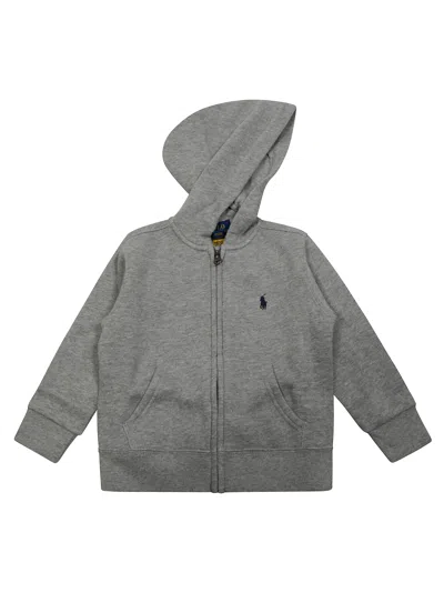 Polo Ralph Lauren Full Zip Hoodie With Embroidered Logo In Grigio