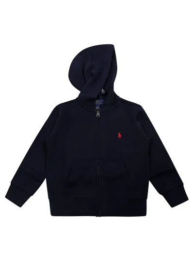 Polo Ralph Lauren Full Zip Hoodie With Front Pockets In Blu