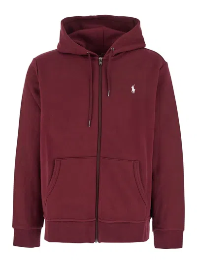 POLO RALPH LAUREN BORDEAUX SWEATSHIRT WITH DRAWSTRING HOOD AND PONY EMBROIDERY ON THE FRONT IN COTTON BLEND MAN